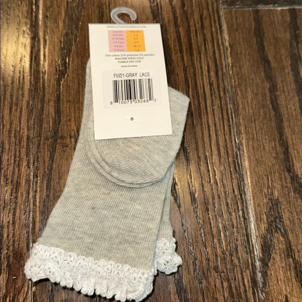 Little Stocking Co. Gray Knee High Socks Lace Trim 6-18 months new with tags